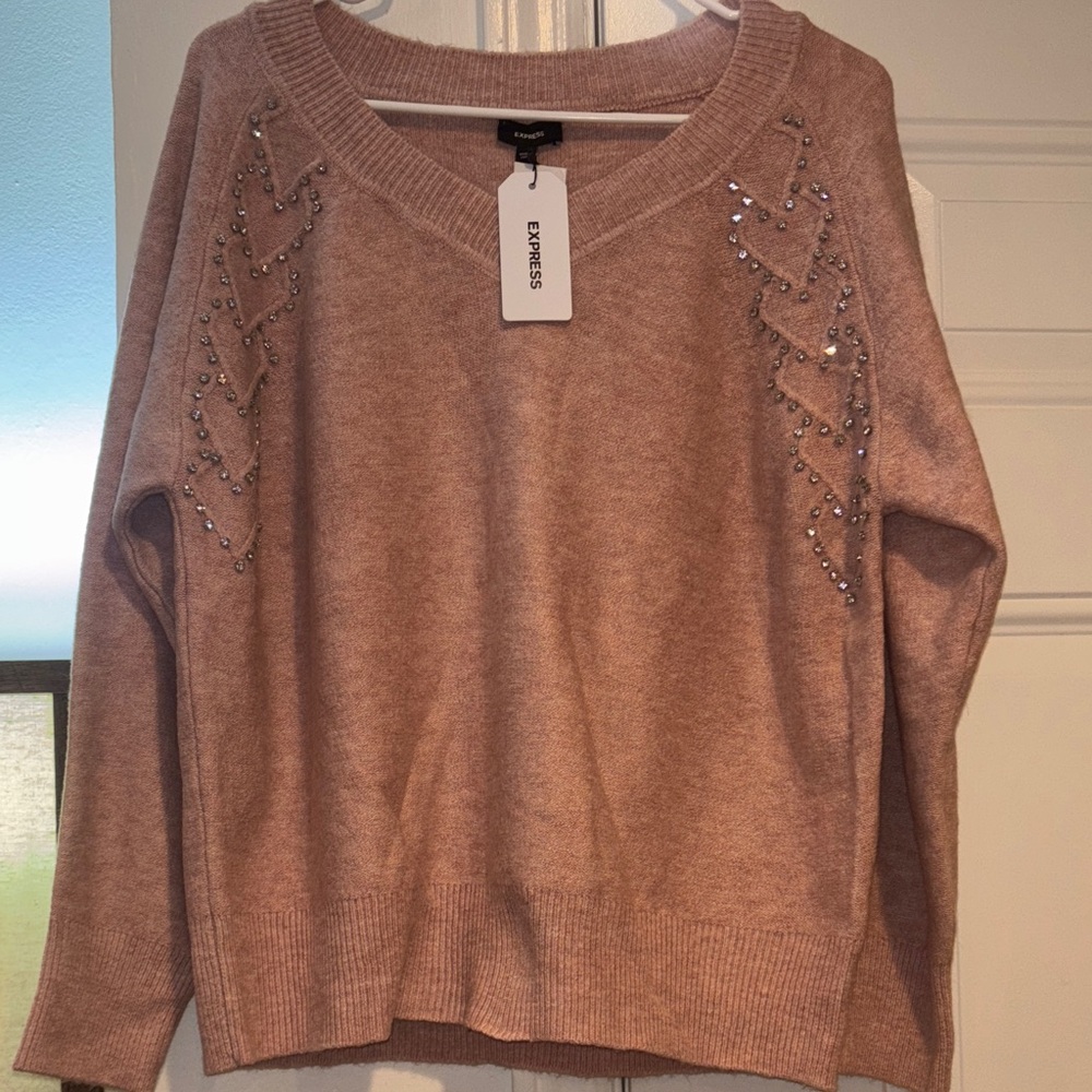 Express Women's Pink  embellished Sweater with Rhinestone Accents